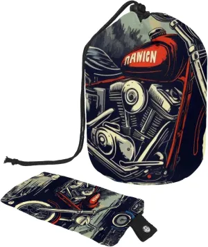 Red Blue Motorcycle Travel Cosmetic Bags Makeup Bag for Women, Foldable Drawstring Travel Cosmetic Bags, Portable Toiletry Bucket Bag