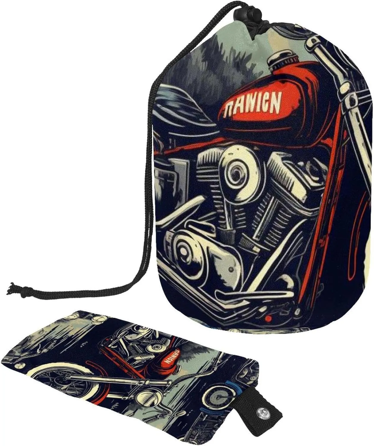 Red Blue Motorcycle Travel Cosmetic Bags Makeup Bag for Women, Foldable Drawstring Travel Cosmetic Bags, Portable Toiletry Bucket Bag