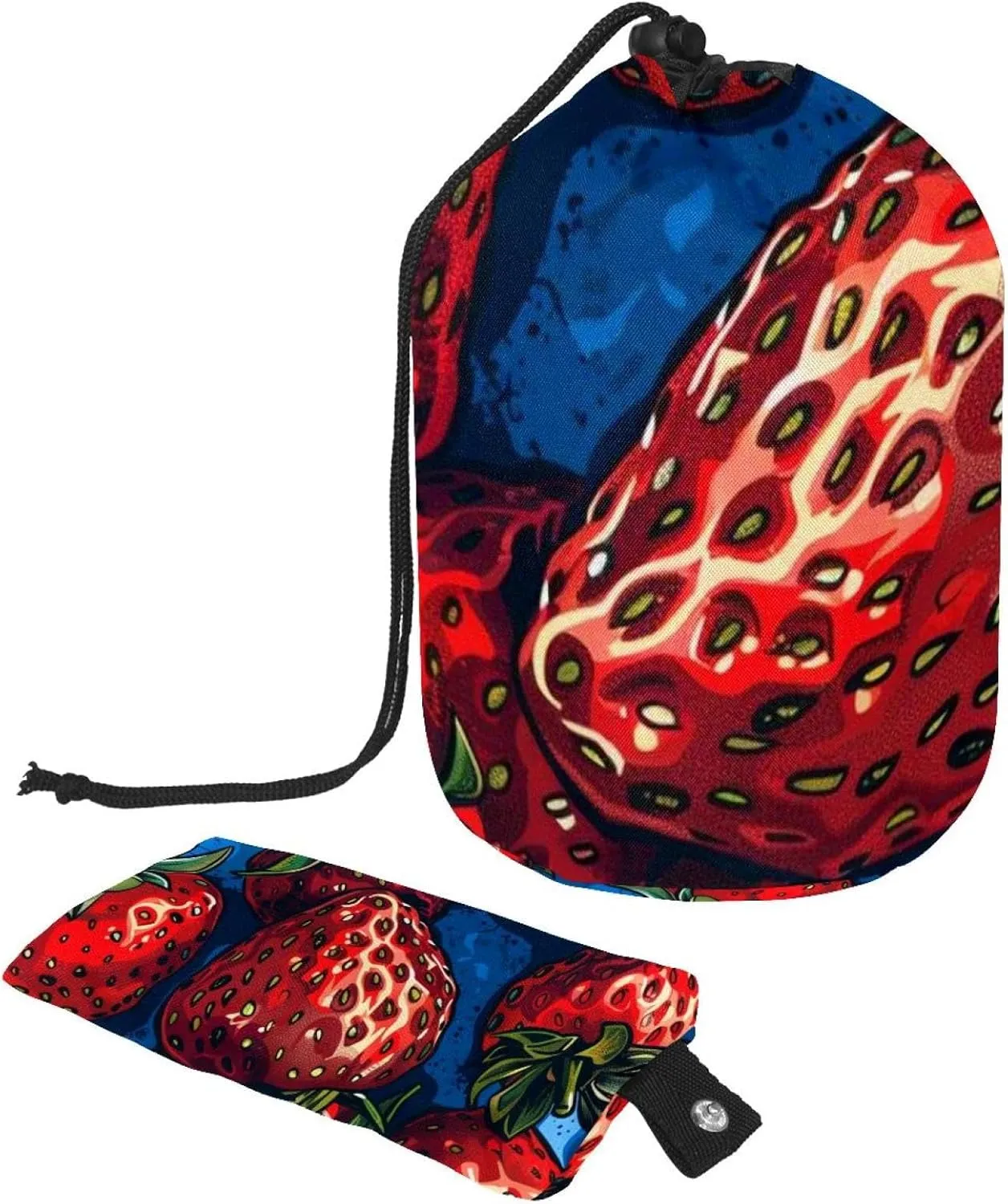 Red Hand-painted Strawberry Travel Cosmetic Bags Makeup Bag for Women, Foldable Drawstring Travel Cosmetic Bags, Portable Toiletry Bucket Bag