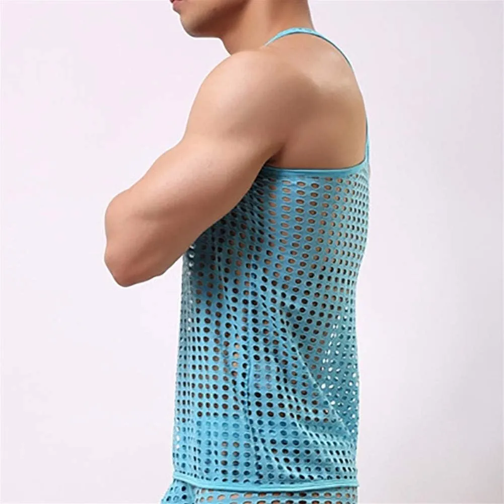 RENLIANG-CLOTH Mens Tank Tops Undershirts Mesh Hollow Out See Through Shirts Fishnet T Shirts Sports Fitness Vest