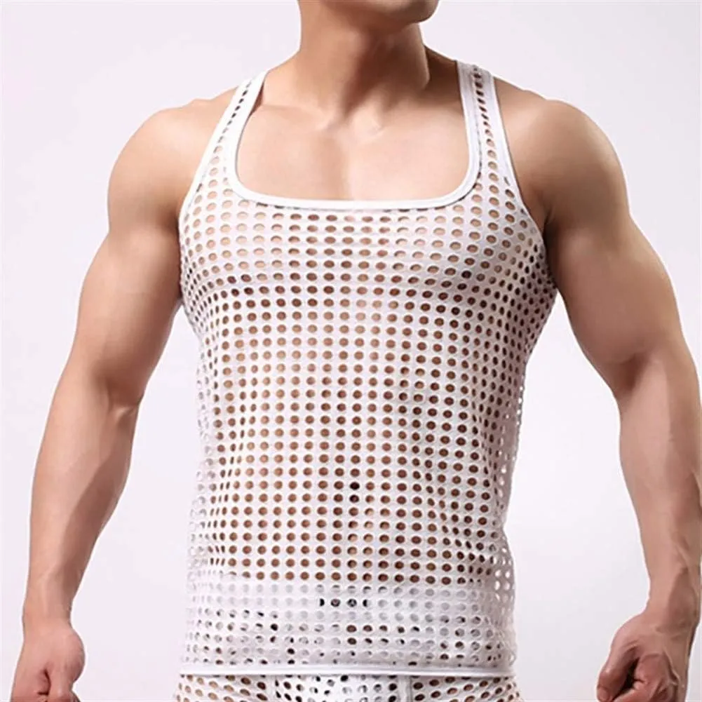 RENLIANG-CLOTH Mens Tank Tops Undershirts Mesh Hollow Out See Through Shirts Fishnet T Shirts Sports Fitness Vest