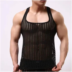 RENLIANG-CLOTH Mens Tank Tops Undershirts Mesh Hollow Out See Through Shirts Fishnet T Shirts Sports Fitness Vest