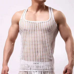 RENLIANG-CLOTH Mens Tank Tops Undershirts Mesh Hollow Out See Through Shirts Fishnet T Shirts Sports Fitness Vest