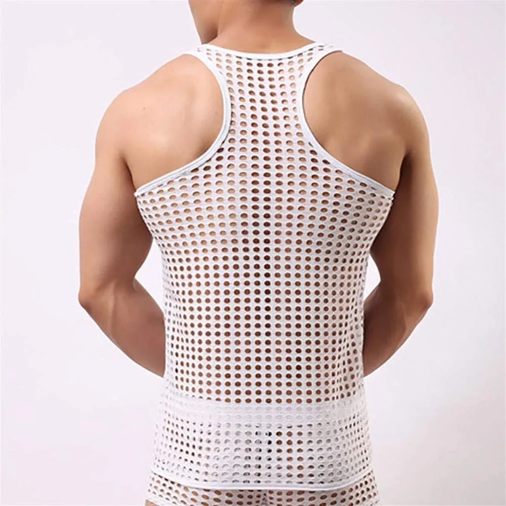 RENLIANG-CLOTH Mens Tank Tops Undershirts Mesh Hollow Out See Through Shirts Fishnet T Shirts Sports Fitness Vest