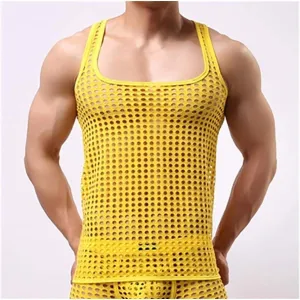 RENLIANG-CLOTH Mens Tank Tops Undershirts Mesh Hollow Out See Through Shirts Fishnet T Shirts Sports Fitness Vest