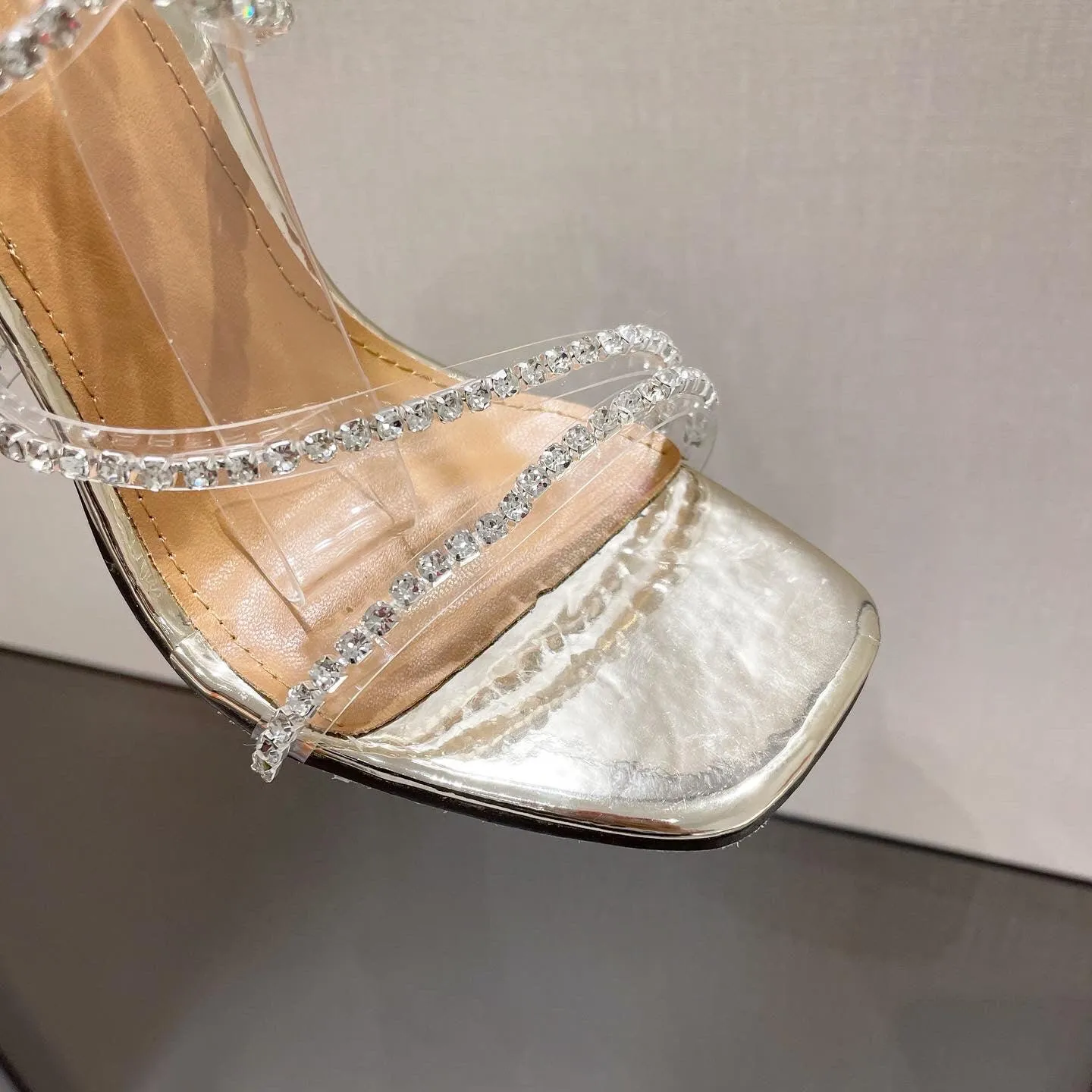 Rhinestone Cross Strap Stiletto High-heeled Large Size Sandals