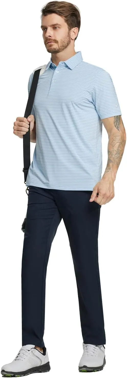 Rouen Golf Shirts for Men Moisture Wicking Lightweight Dry fit Performance Sports Stripe Collared Golf Polo Shirts for Men
