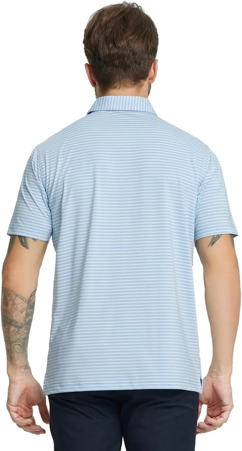 Rouen Golf Shirts for Men Moisture Wicking Lightweight Dry fit Performance Sports Stripe Collared Golf Polo Shirts for Men