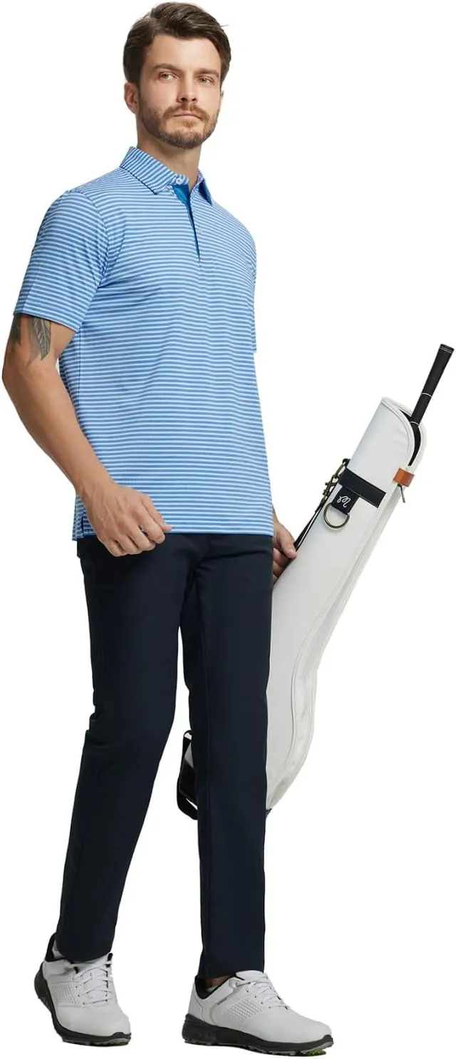 Rouen Golf Shirts for Men Moisture Wicking Lightweight Dry fit Performance Sports Stripe Collared Golf Polo Shirts for Men