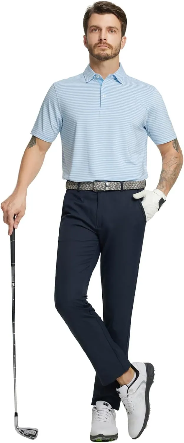 Rouen Golf Shirts for Men Moisture Wicking Lightweight Dry fit Performance Sports Stripe Collared Golf Polo Shirts for Men