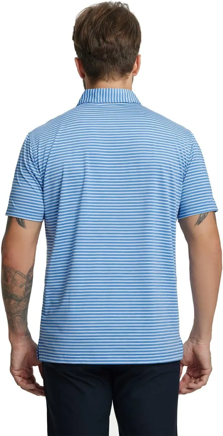 Rouen Golf Shirts for Men Moisture Wicking Lightweight Dry fit Performance Sports Stripe Collared Golf Polo Shirts for Men