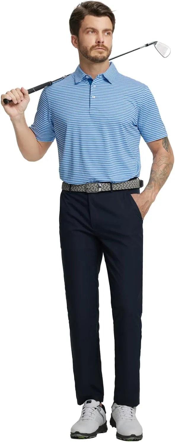 Rouen Golf Shirts for Men Moisture Wicking Lightweight Dry fit Performance Sports Stripe Collared Golf Polo Shirts for Men