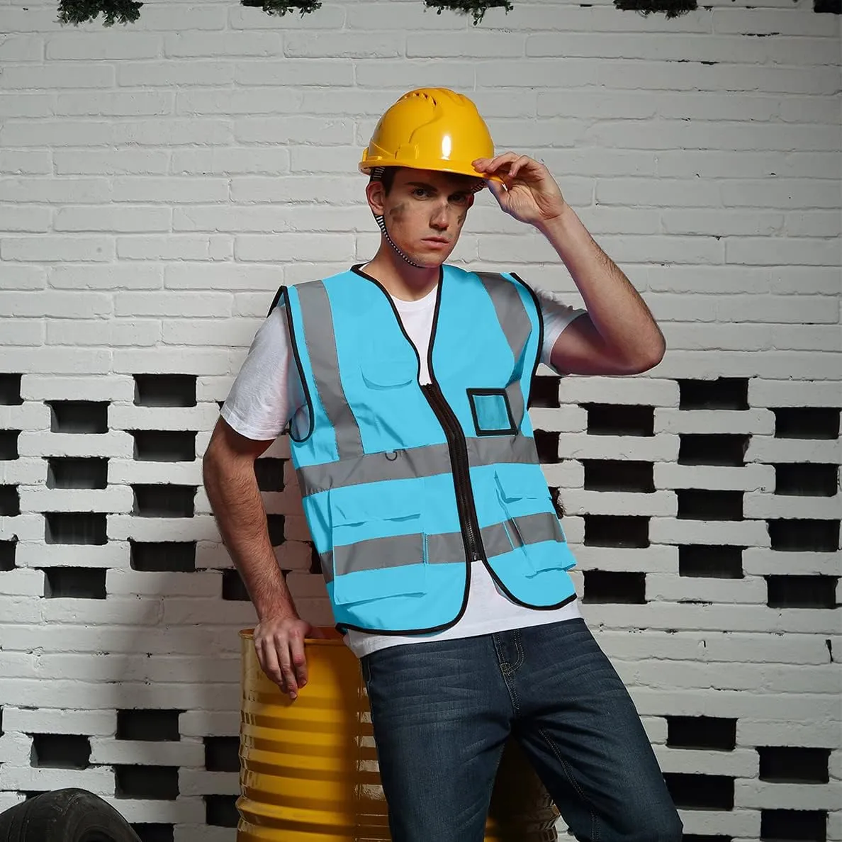 Safety Vest Custom Logo High Visibility Reflective Vest Class 2 Construction Workwear with 5 Pockets