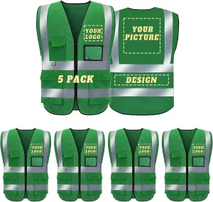 Safety Vest Custom Logo High Visibility Reflective Vest Class 2 Construction Workwear with 5 Pockets