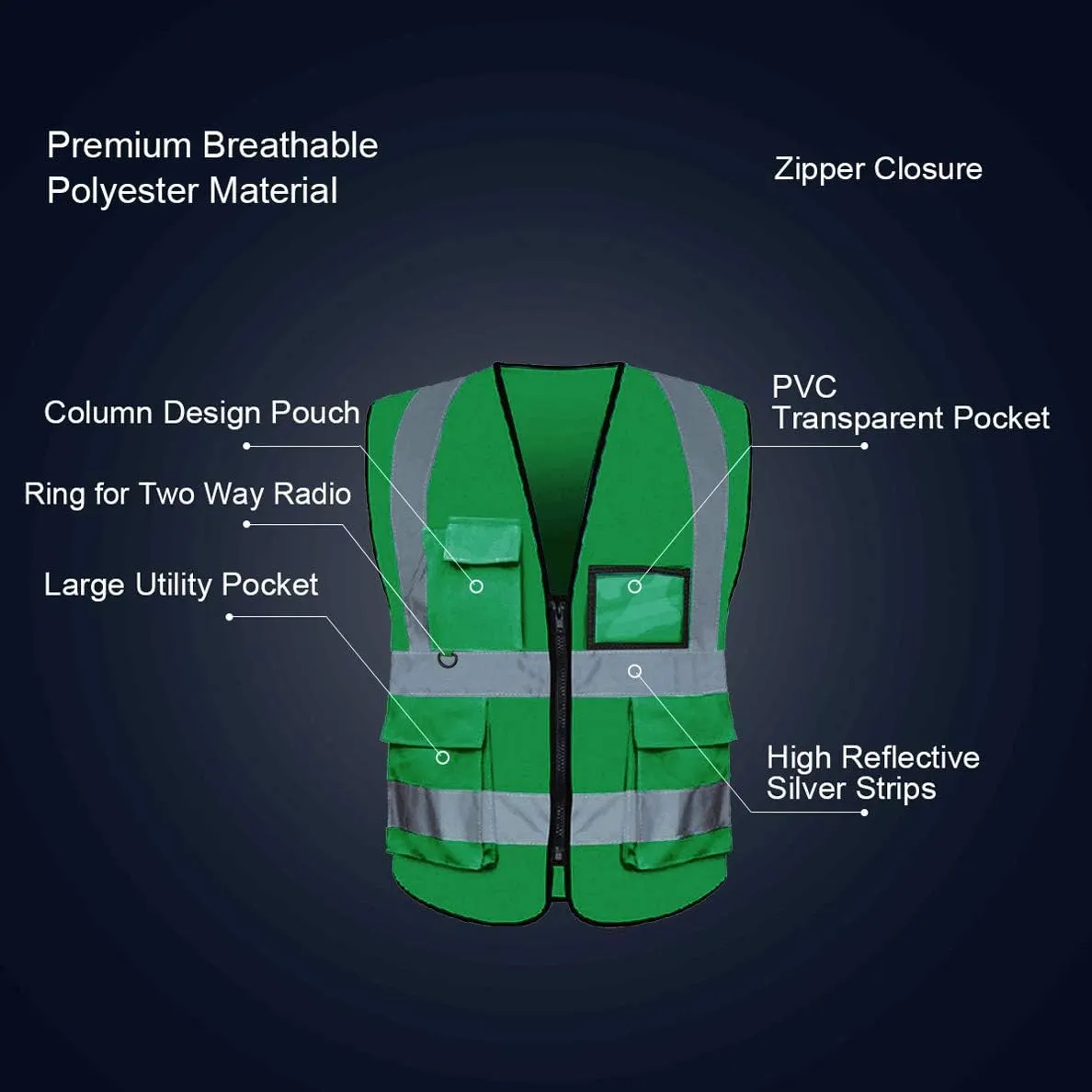 Safety Vest Custom Logo High Visibility Reflective Vest Class 2 Construction Workwear with 5 Pockets