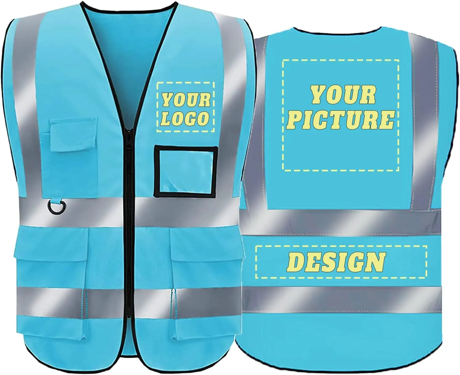 Safety Vest Custom Logo High Visibility Reflective Vest Class 2 Construction Workwear with 5 Pockets