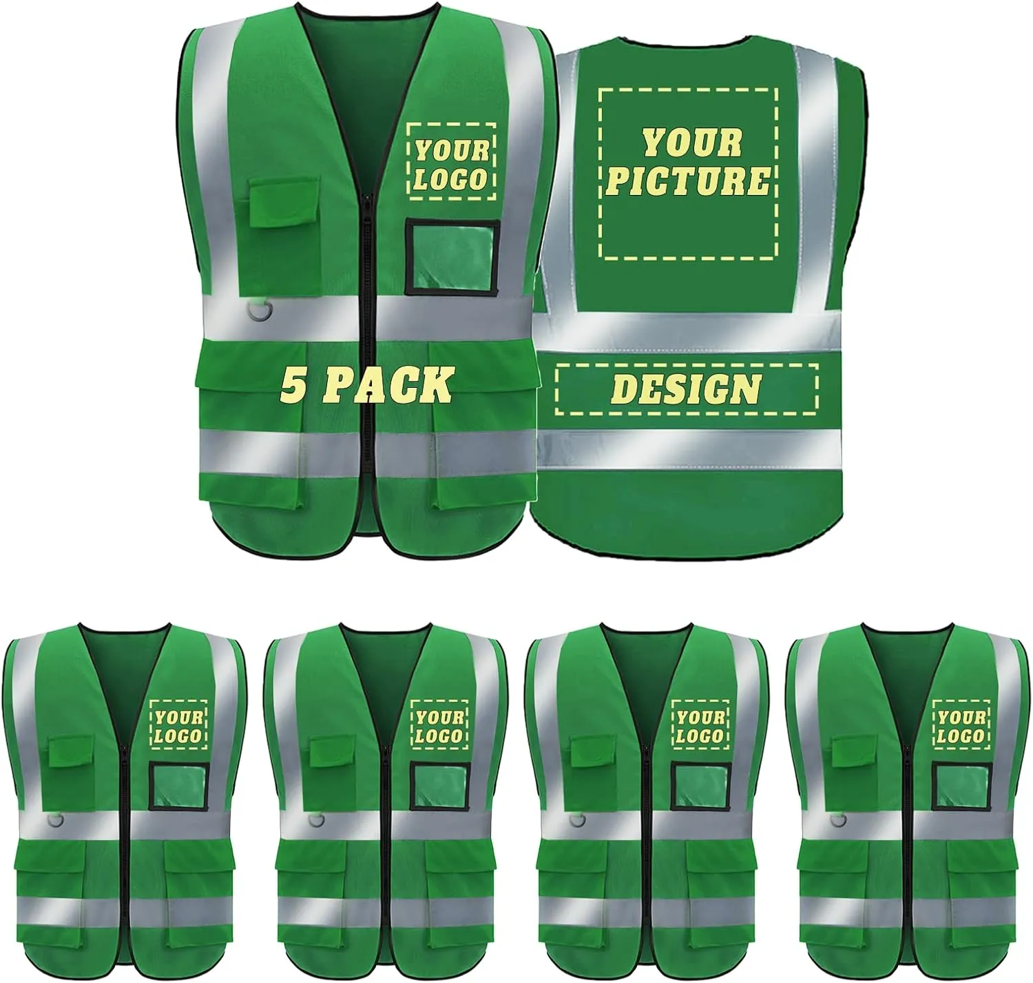 Safety Vest Custom Logo High Visibility Reflective Vest Class 2 Construction Workwear with 5 Pockets