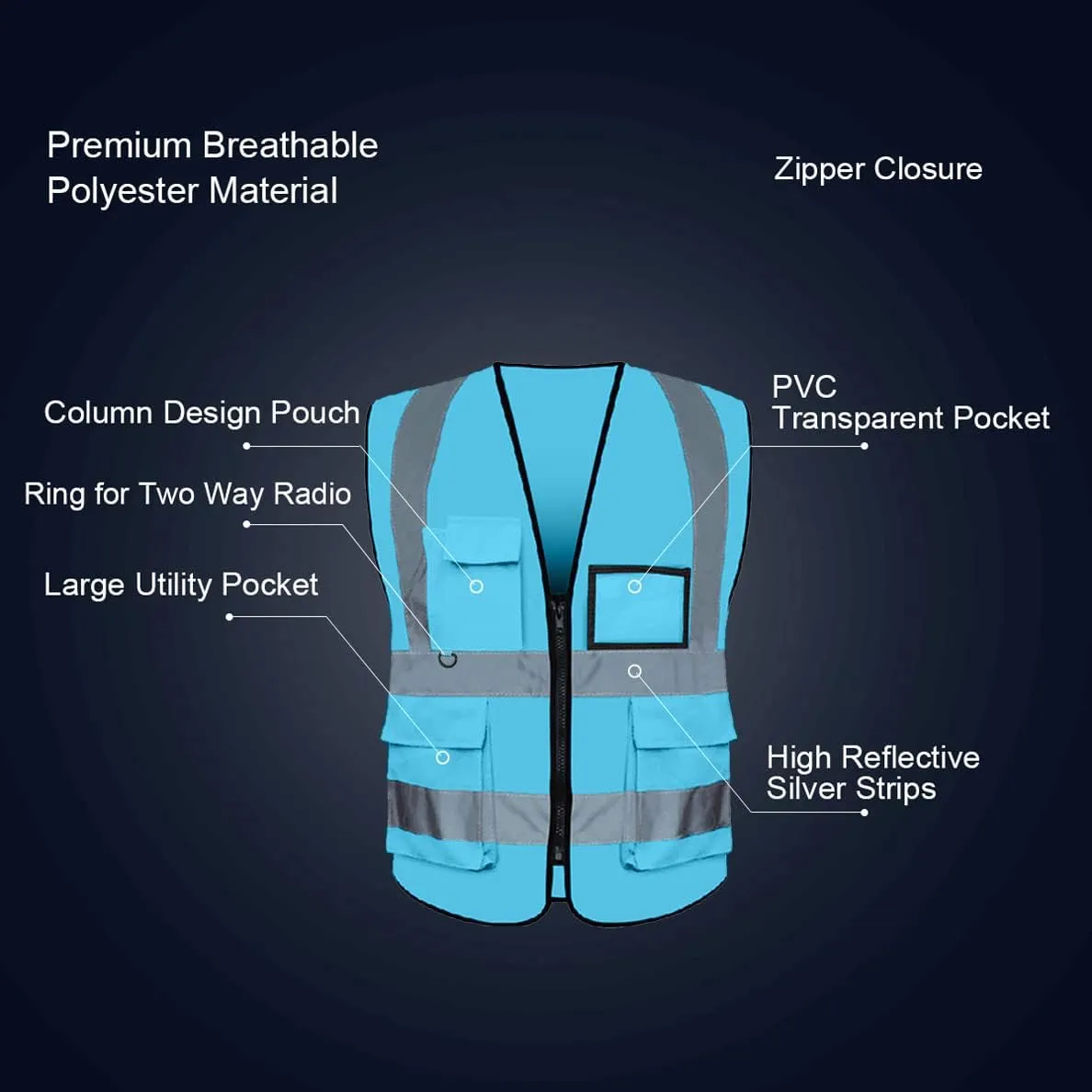 Safety Vest Custom Logo High Visibility Reflective Vest Class 2 Construction Workwear with 5 Pockets