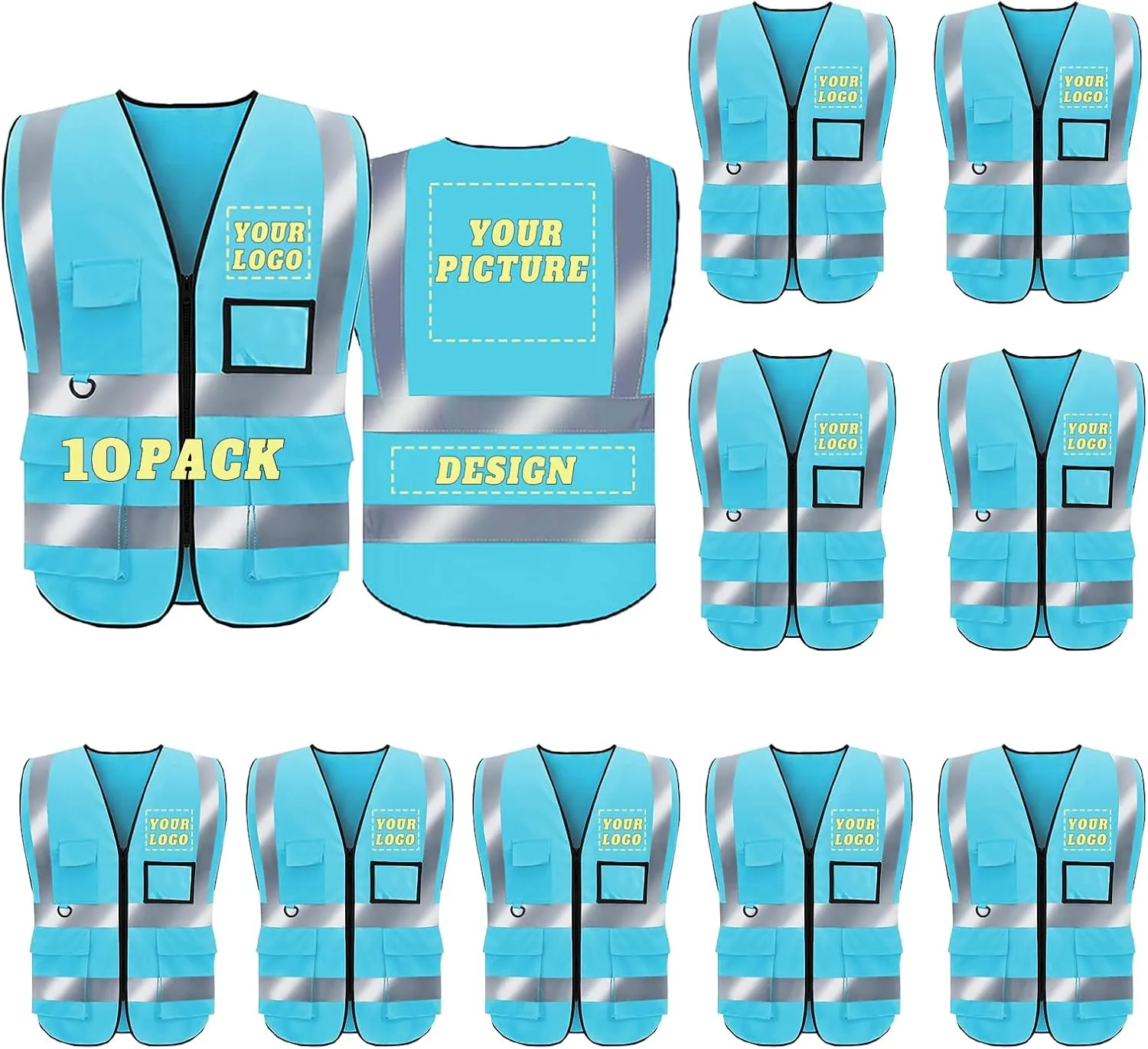 Safety Vest Custom Logo High Visibility Reflective Vest Class 2 Construction Workwear with 5 Pockets