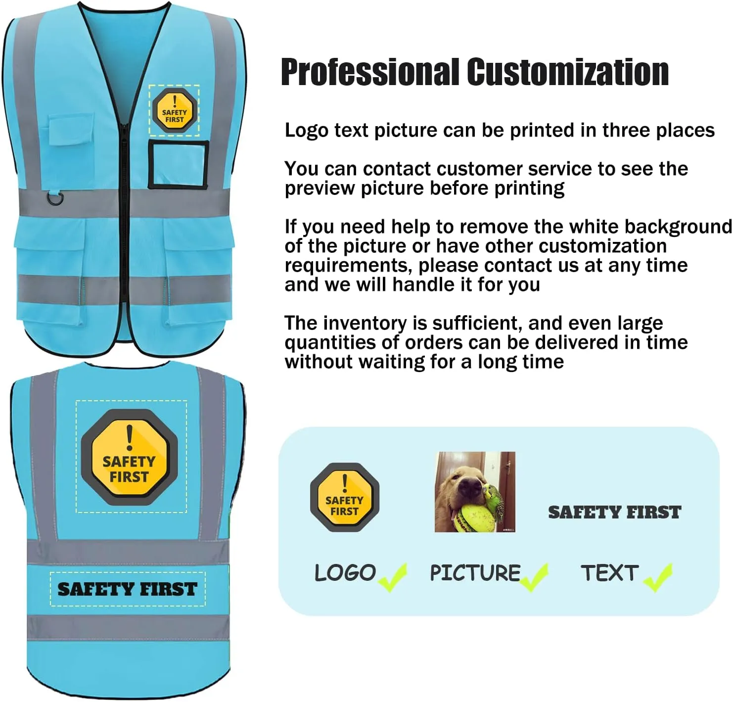 Safety Vest Custom Logo High Visibility Reflective Vest Class 2 Construction Workwear with 5 Pockets