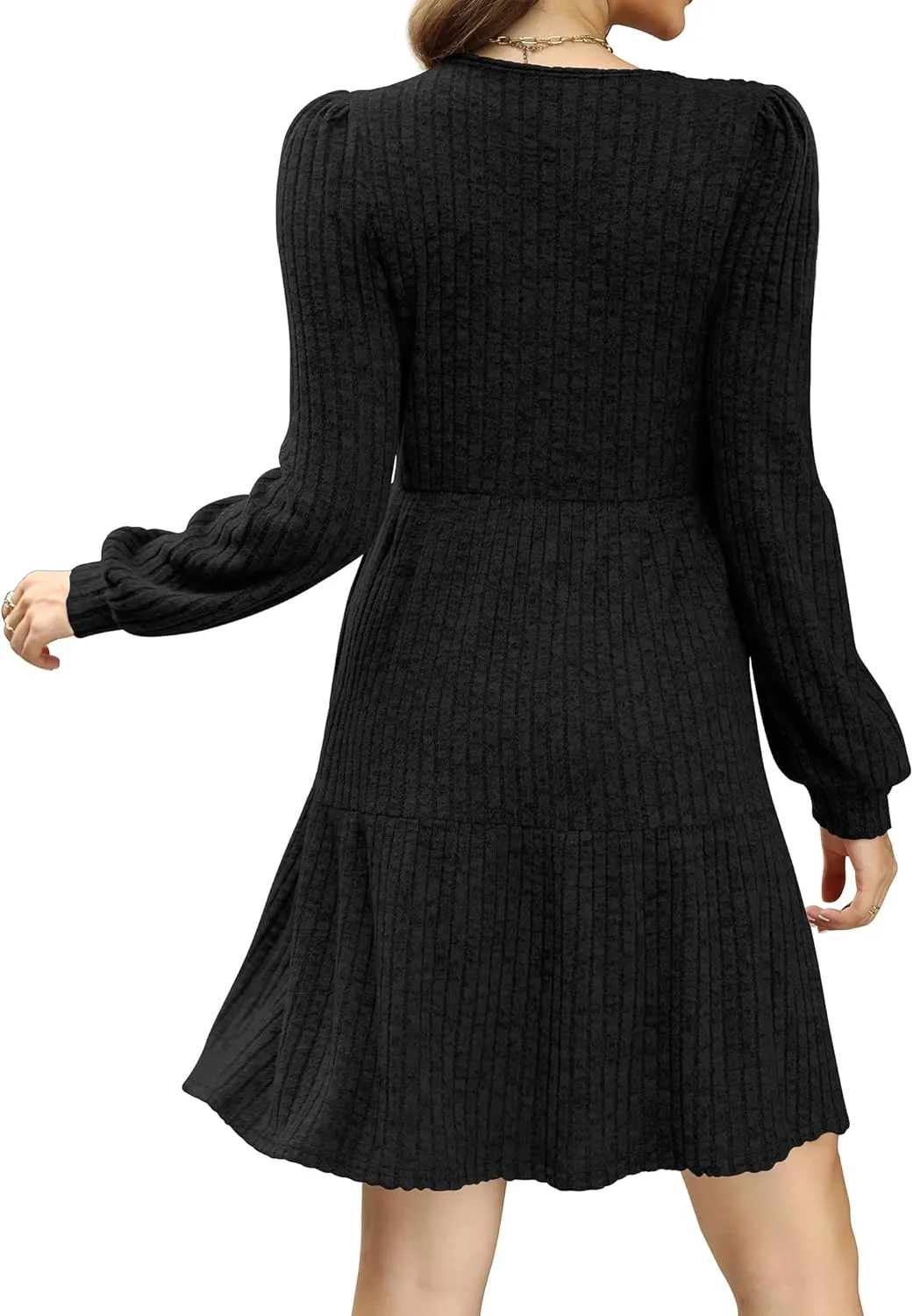 SAMPEEL Womens Square Neck Long Sleeve Fall Dresses Casual Babydoll Sweater Dress
