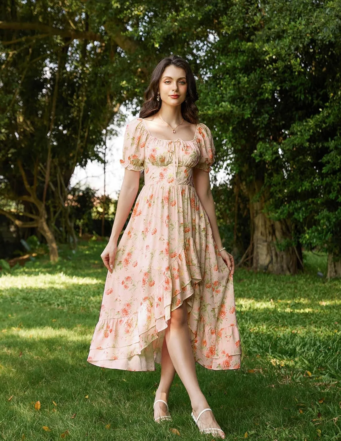 Scarlet Darkness Cottagecore Corset Dress Flowy Chiffon Floral Dresses for Women