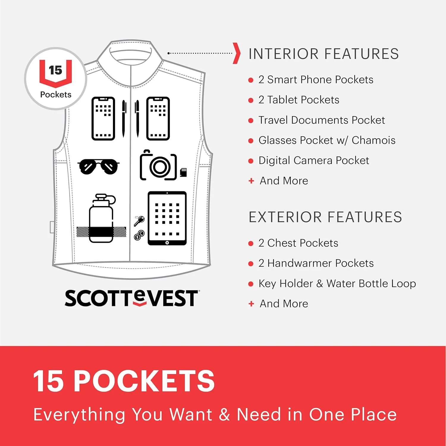 SCOTTeVEST Fleece Crest Vest for Women - 15 Hidden Pockets - Warm Wrinkle Resistant for Travel & More