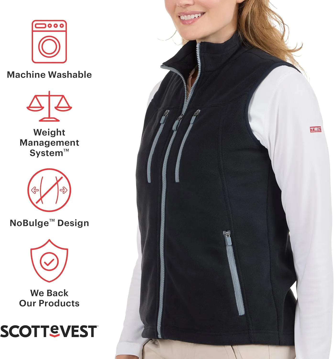 SCOTTeVEST Fleece Crest Vest for Women - 15 Hidden Pockets - Warm Wrinkle Resistant for Travel & More