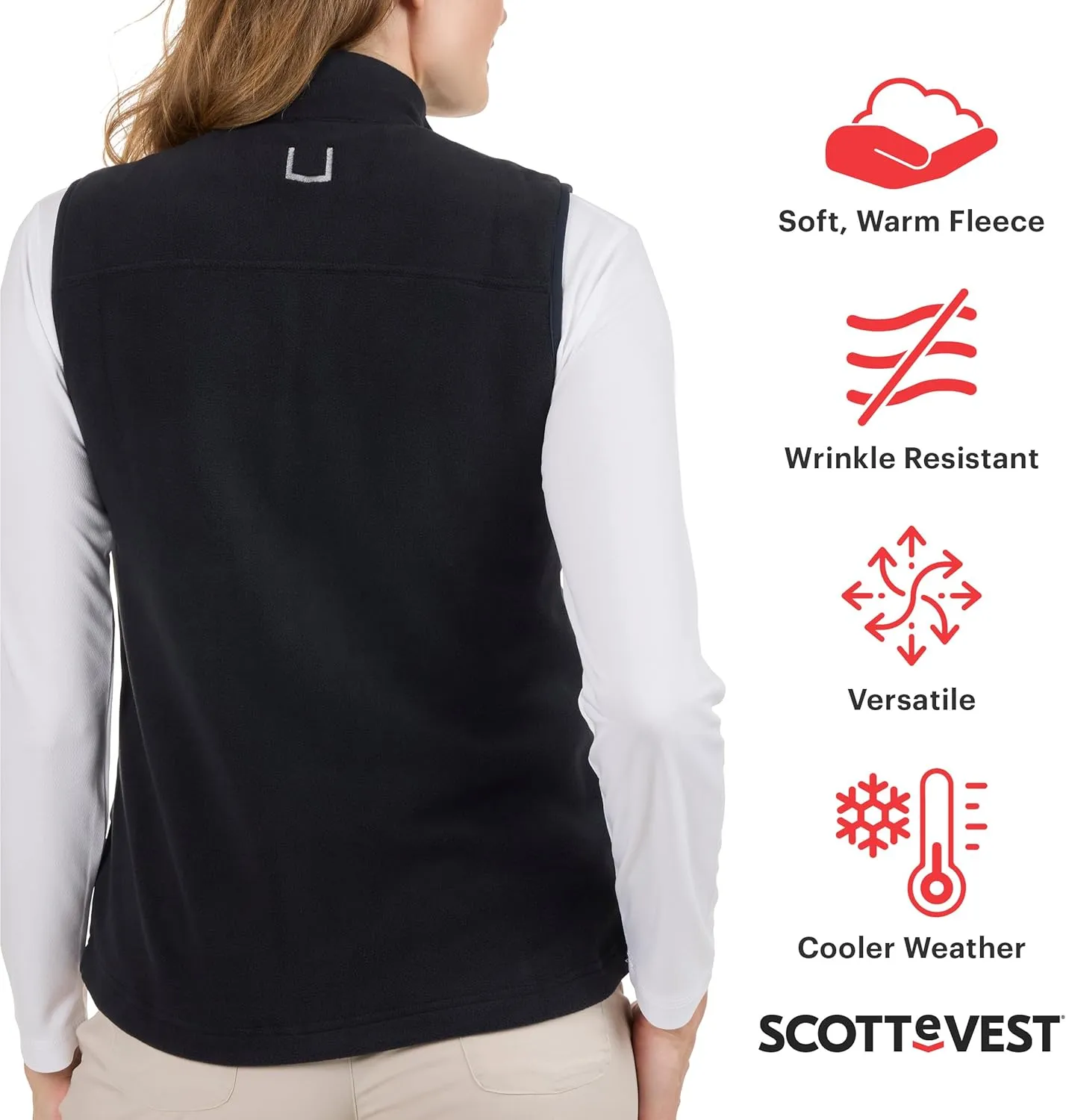 SCOTTeVEST Fleece Crest Vest for Women - 15 Hidden Pockets - Warm Wrinkle Resistant for Travel & More