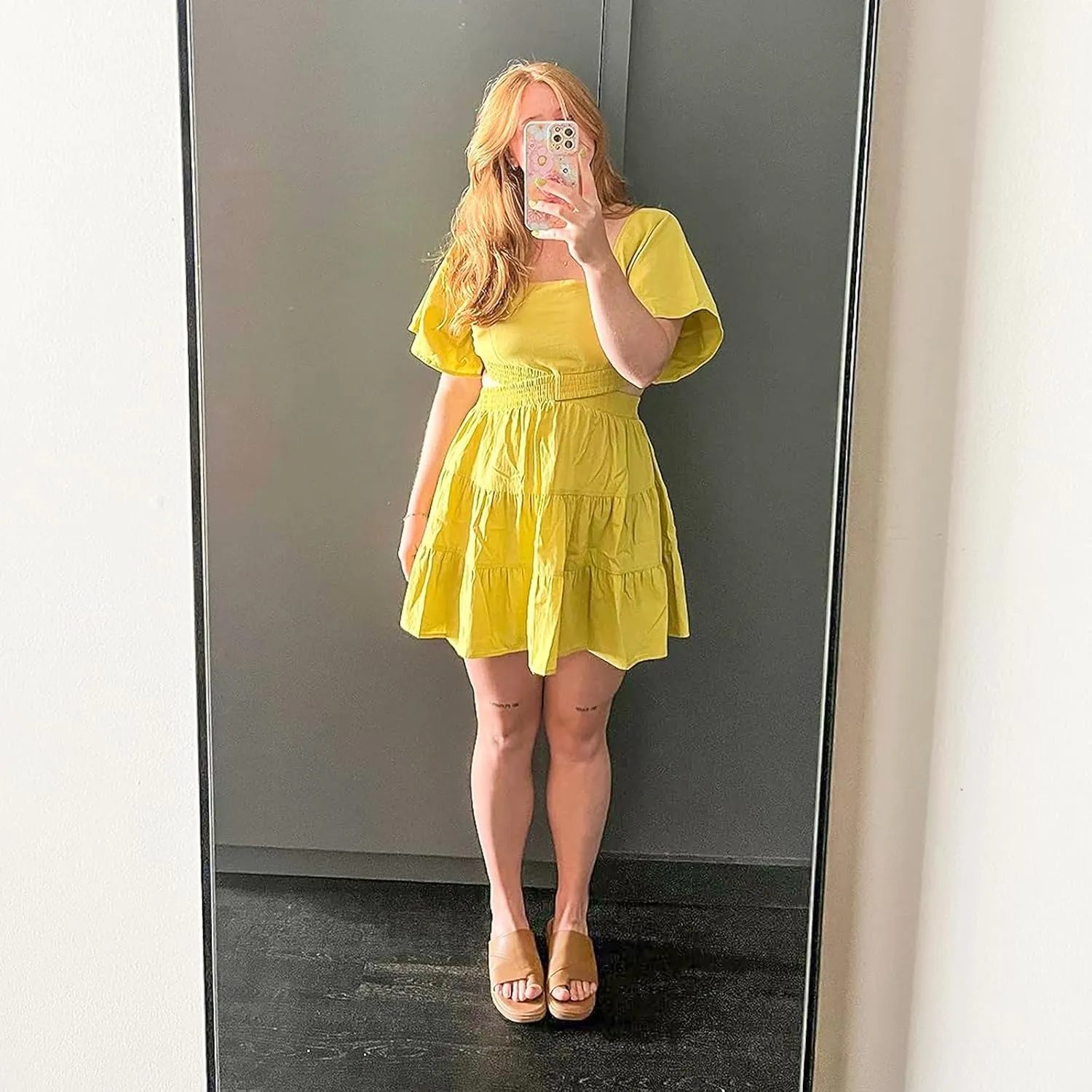 Senllen Womens Summer Dresses 2025 Short-Sleeve Square Neck Mini Dress Crossover Elastic Waist Casual Party Tiered Dress