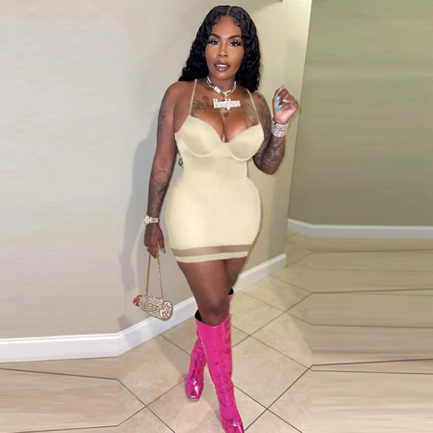 Sexy Bodycon Mini Dress for Women Sweetheart Neck Spaghetti Strap Mesh Hem Party Club Night Out Short Dresses