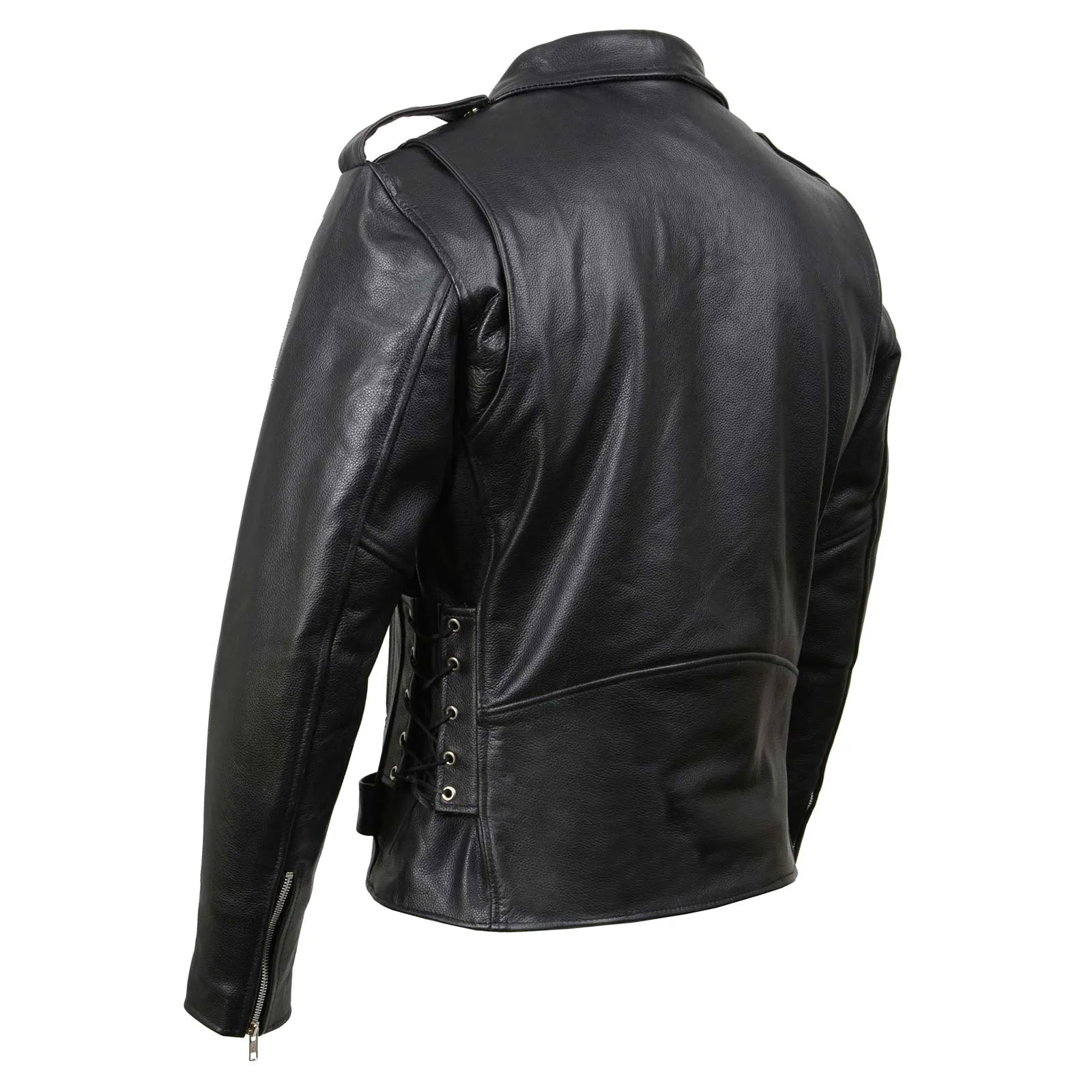 SH1011 Black Classic Brando Motorcycle Jacket for Men Made of Cowhide Leather w/ Side Lacing