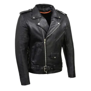 SH1011 Black Classic Brando Motorcycle Jacket for Men Made of Cowhide Leather w/ Side Lacing