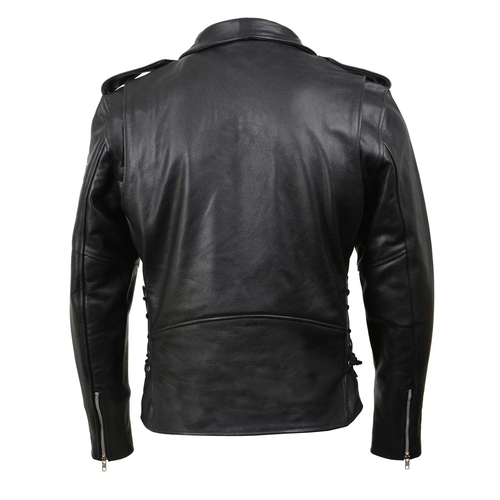 SH1011 Black Classic Brando Motorcycle Jacket for Men Made of Cowhide Leather w/ Side Lacing