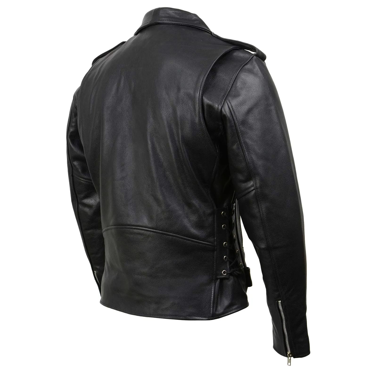 SH1011 Black Classic Brando Motorcycle Jacket for Men Made of Cowhide Leather w/ Side Lacing