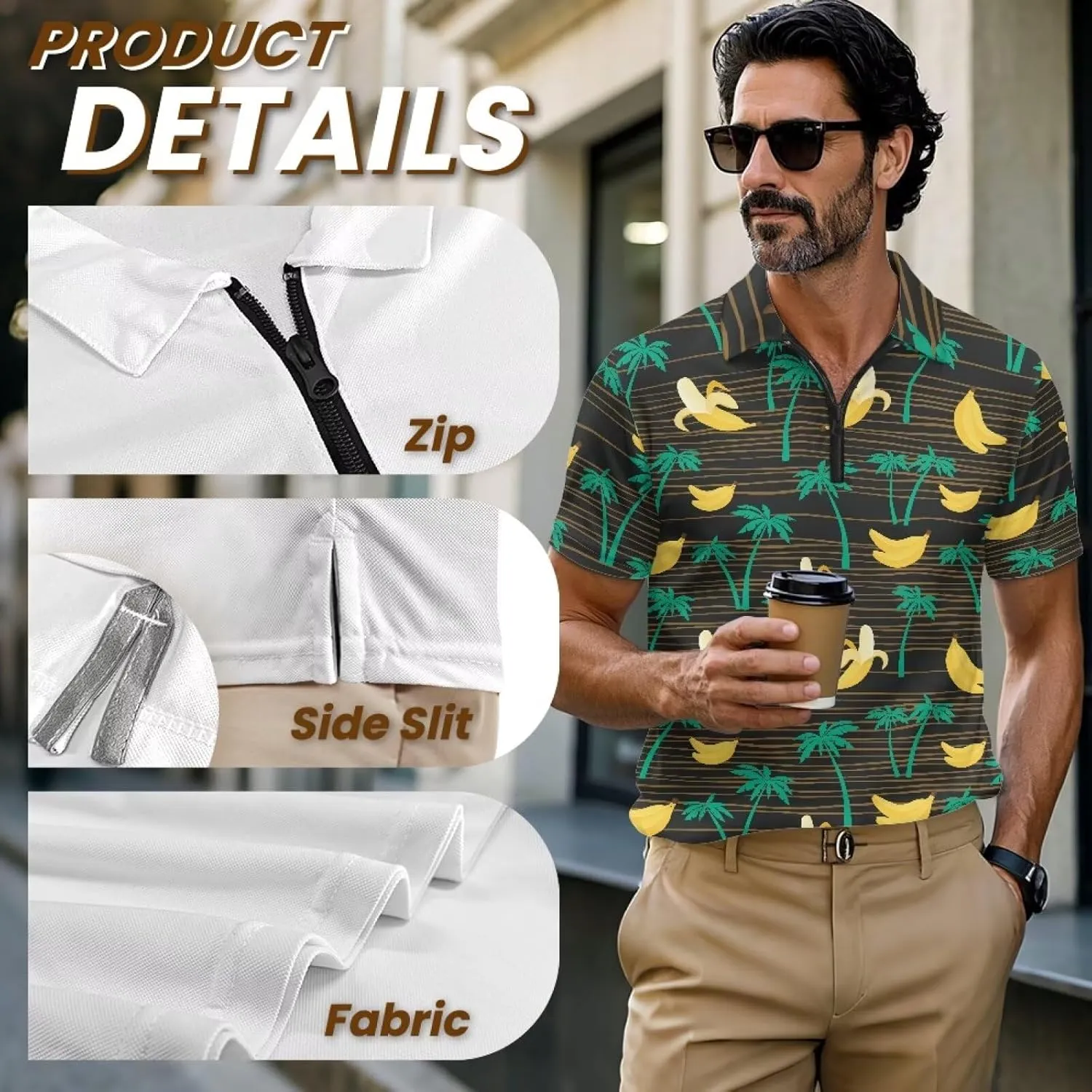 Shirts for Men Short Sleeve Outdoor Golf Shirt Summer Zipper Athletic Tennis Shirt Casual Slim Fit Golf Shirts