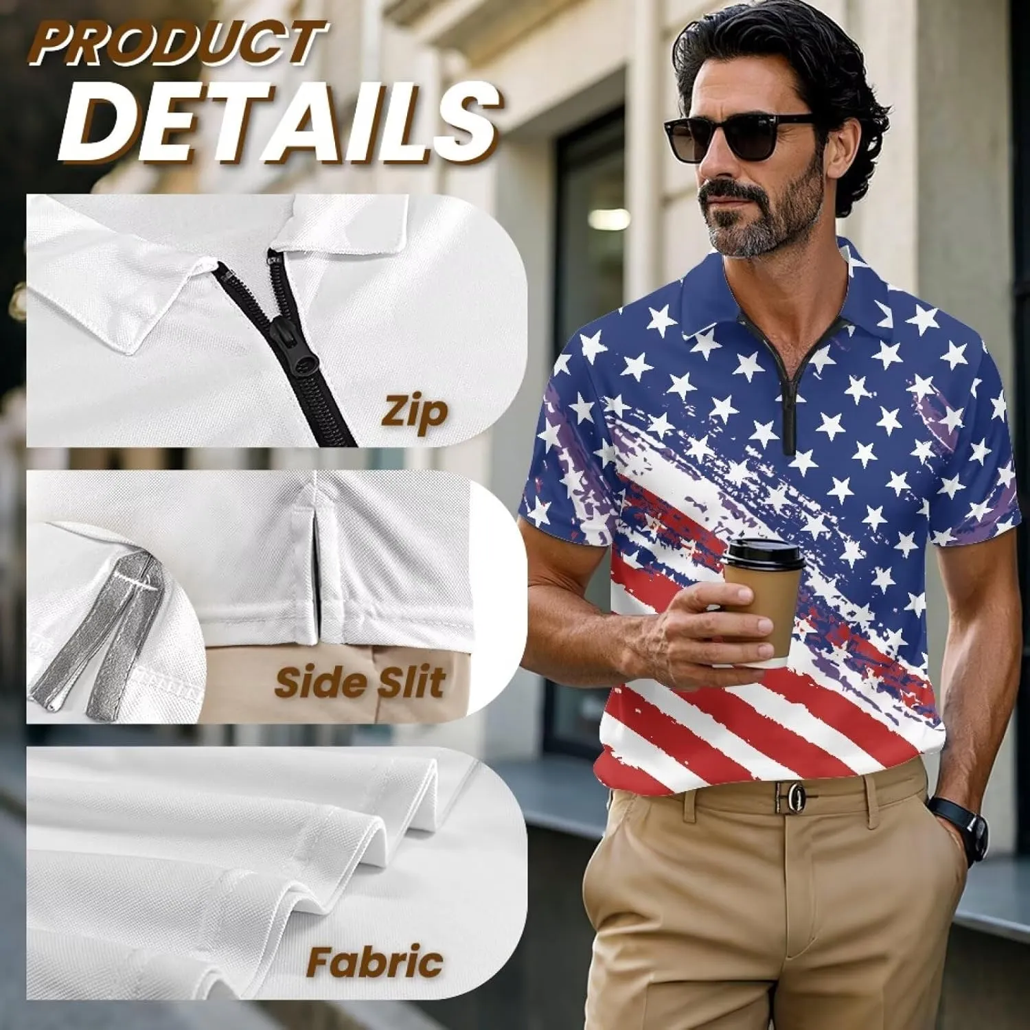 Shirts for Men Short Sleeve Outdoor Golf Shirt Summer Zipper Athletic Tennis Shirt Casual Slim Fit Golf Shirts