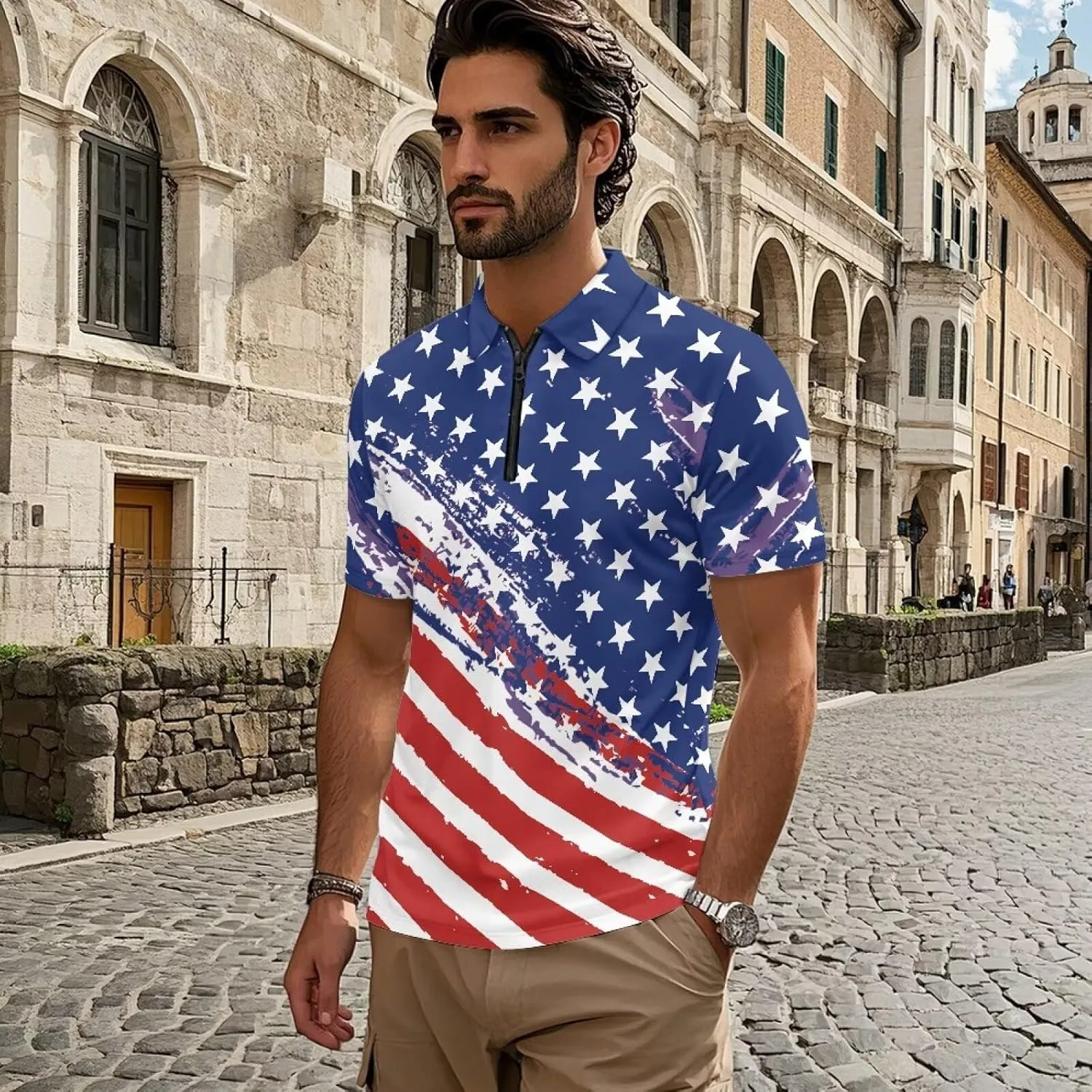 Shirts for Men Short Sleeve Outdoor Golf Shirt Summer Zipper Athletic Tennis Shirt Casual Slim Fit Golf Shirts