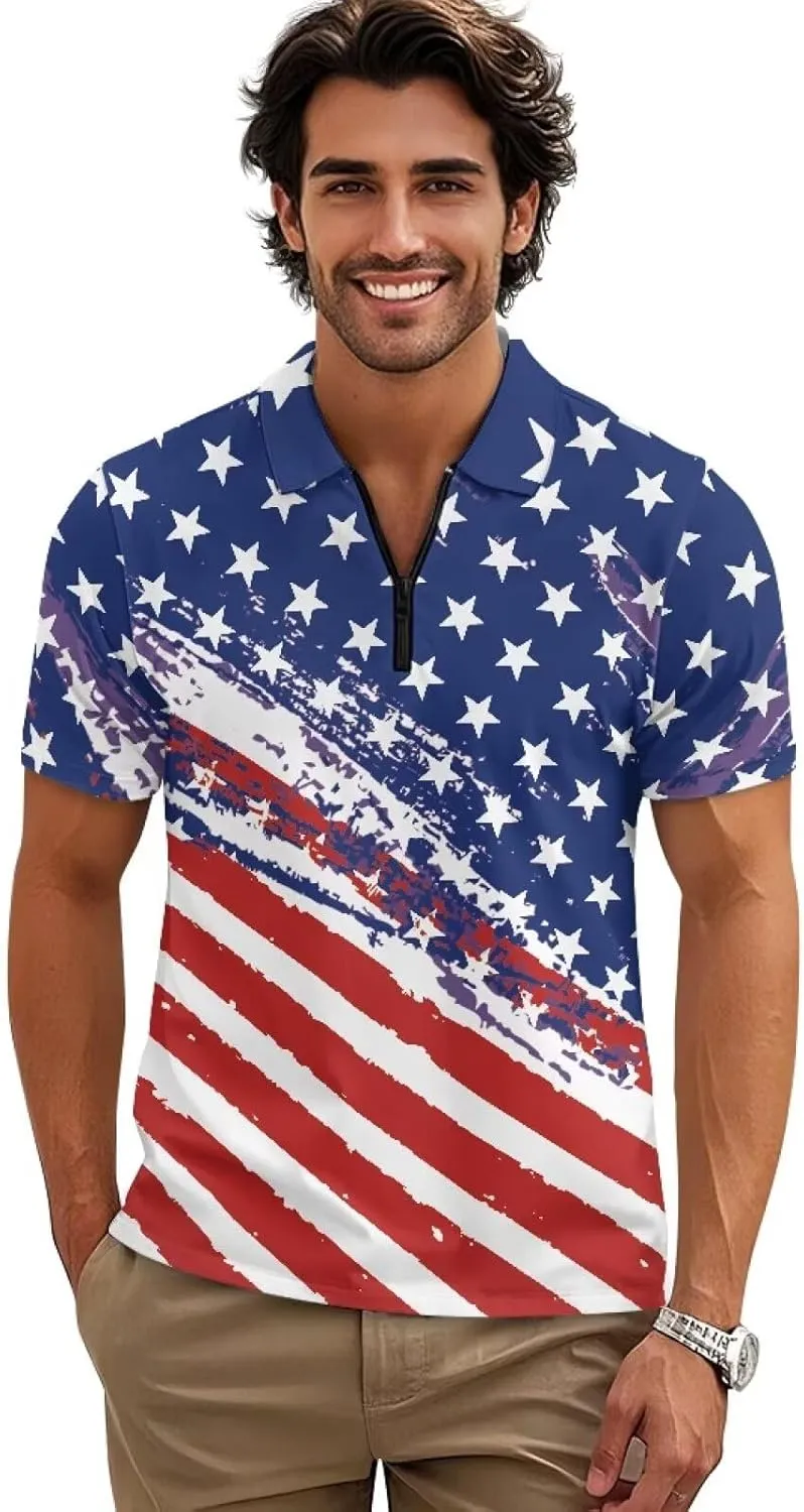 Shirts for Men Short Sleeve Outdoor Golf Shirt Summer Zipper Athletic Tennis Shirt Casual Slim Fit Golf Shirts