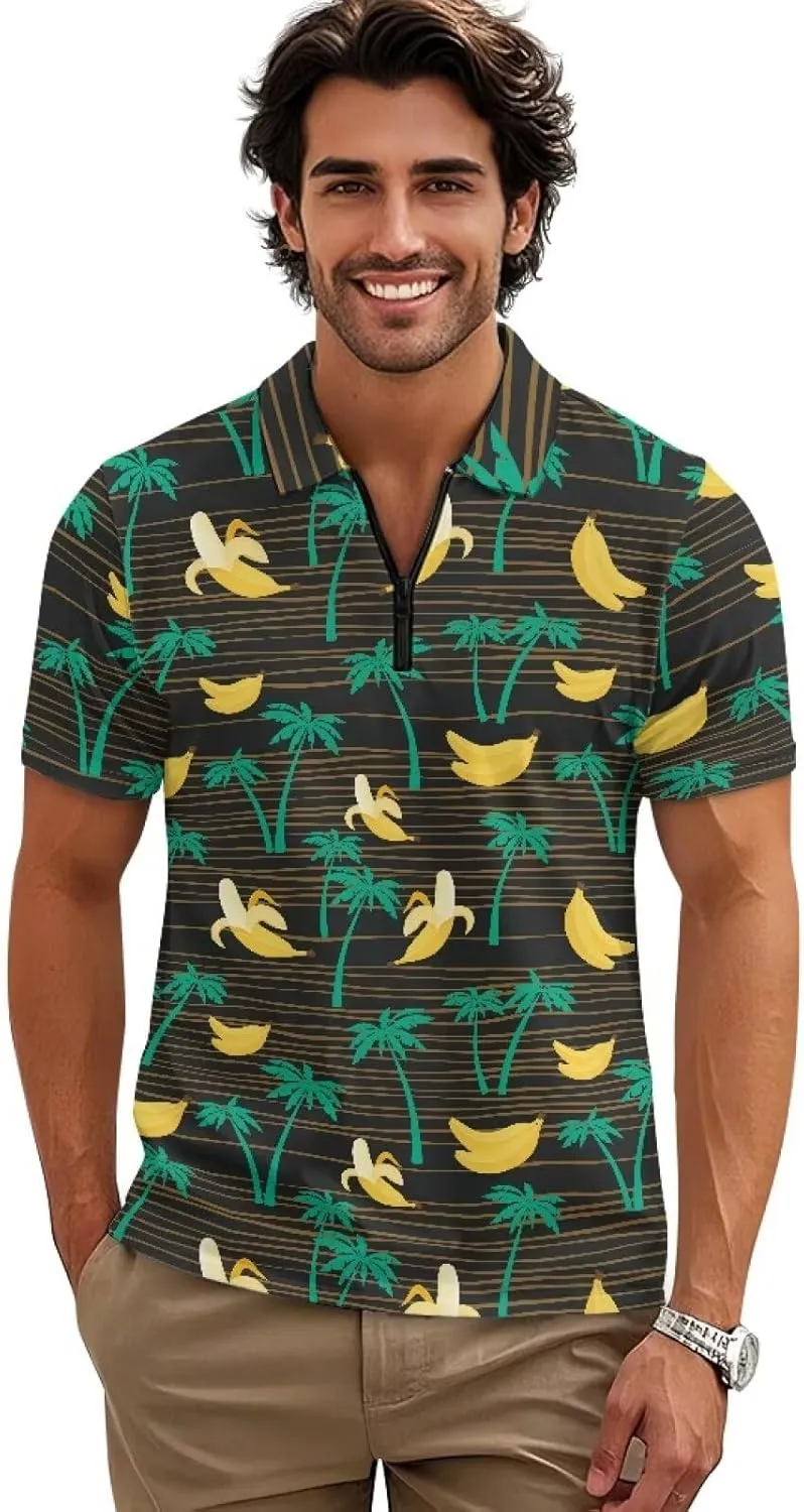 Shirts for Men Short Sleeve Outdoor Golf Shirt Summer Zipper Athletic Tennis Shirt Casual Slim Fit Golf Shirts