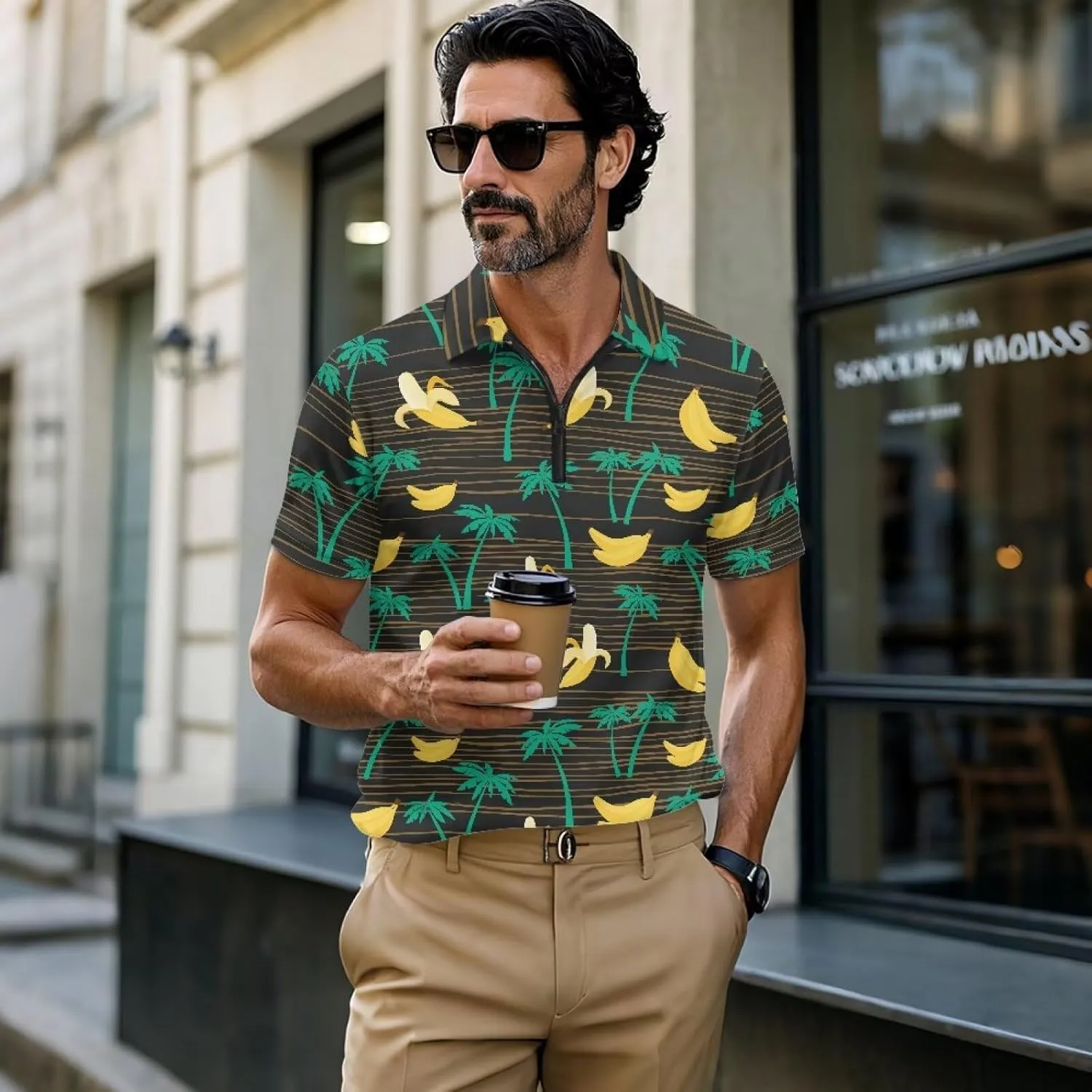 Shirts for Men Short Sleeve Outdoor Golf Shirt Summer Zipper Athletic Tennis Shirt Casual Slim Fit Golf Shirts