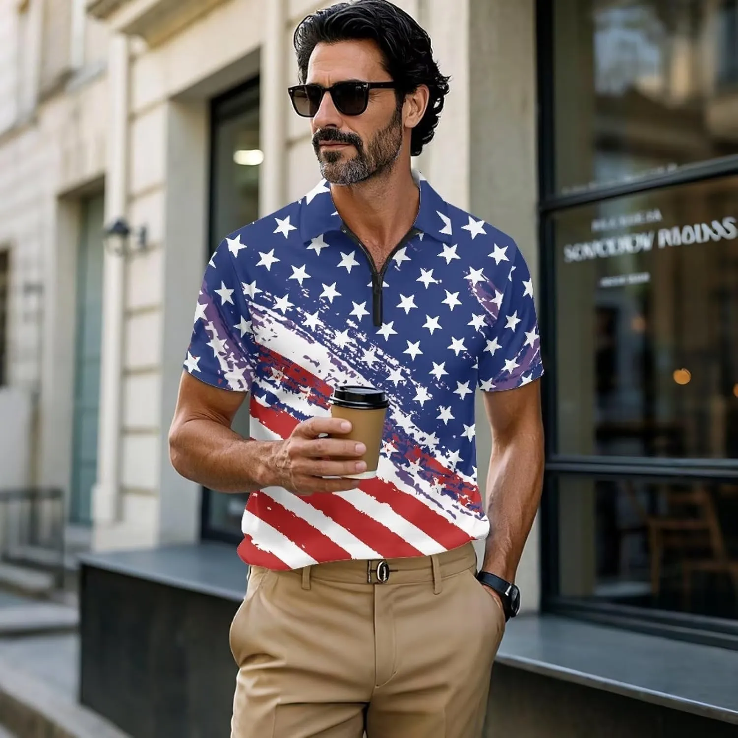 Shirts for Men Short Sleeve Outdoor Golf Shirt Summer Zipper Athletic Tennis Shirt Casual Slim Fit Golf Shirts