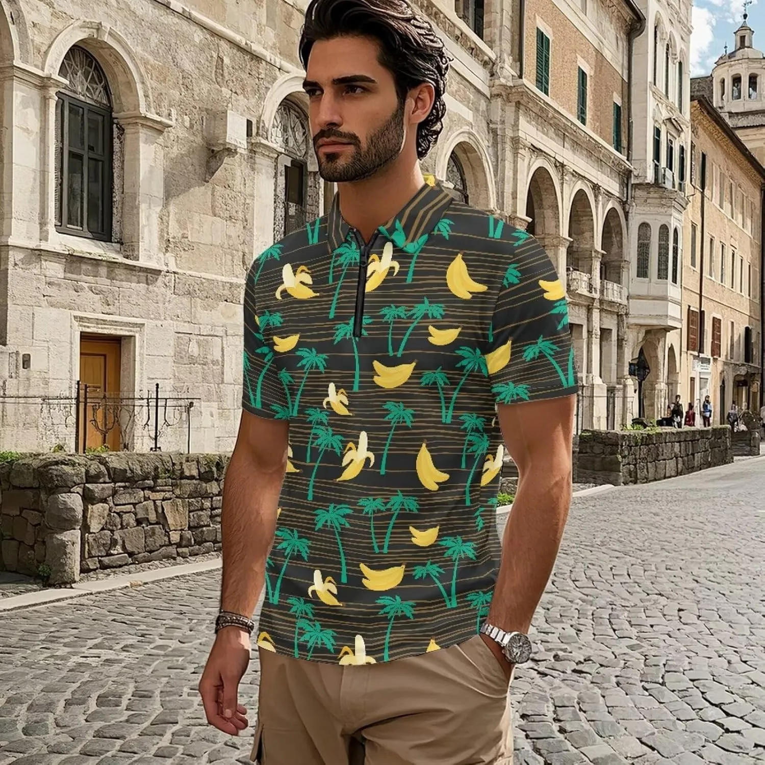 Shirts for Men Short Sleeve Outdoor Golf Shirt Summer Zipper Athletic Tennis Shirt Casual Slim Fit Golf Shirts