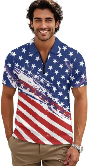 Shirts for Men Short Sleeve Outdoor Golf Shirt Summer Zipper Athletic Tennis Shirt Casual Slim Fit Golf Shirts