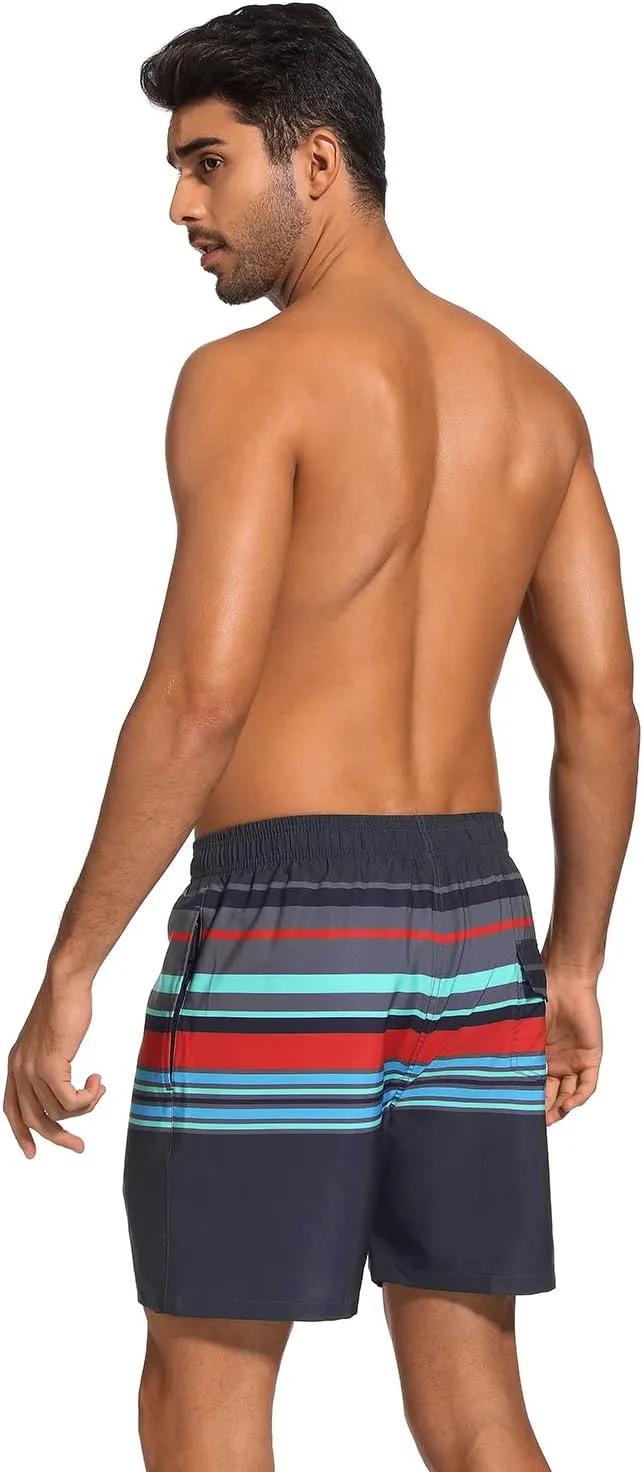 SILKWORLD Mens Swim Trunks with Compression Liner 2 in 1 Quick Dry Bathing Suit Beach Shorts with Zipper Pockets