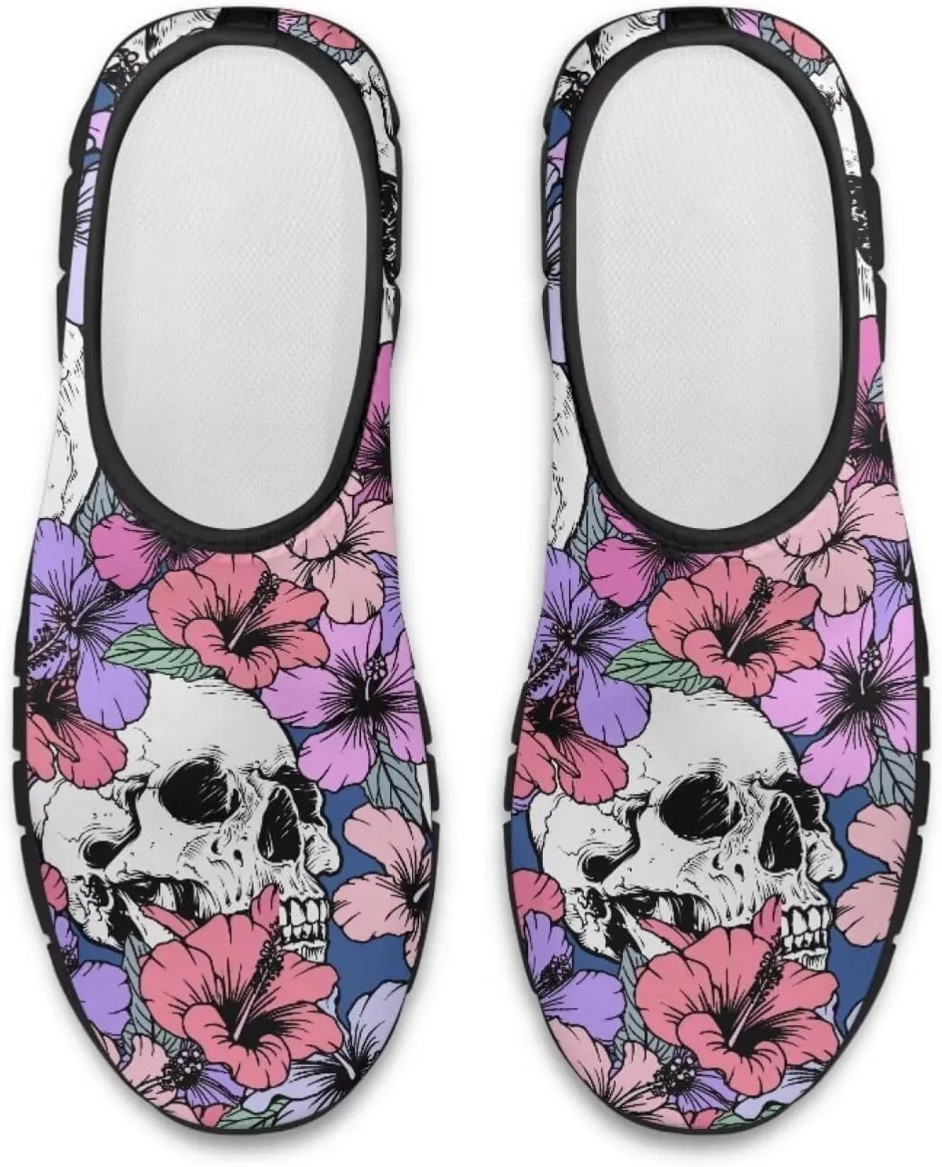Skull Loafers Wide Width Shoes for Women Slip On Low Cut Sneakers Flat Casual Business Travel Breathable Mesh Tennis Shoe