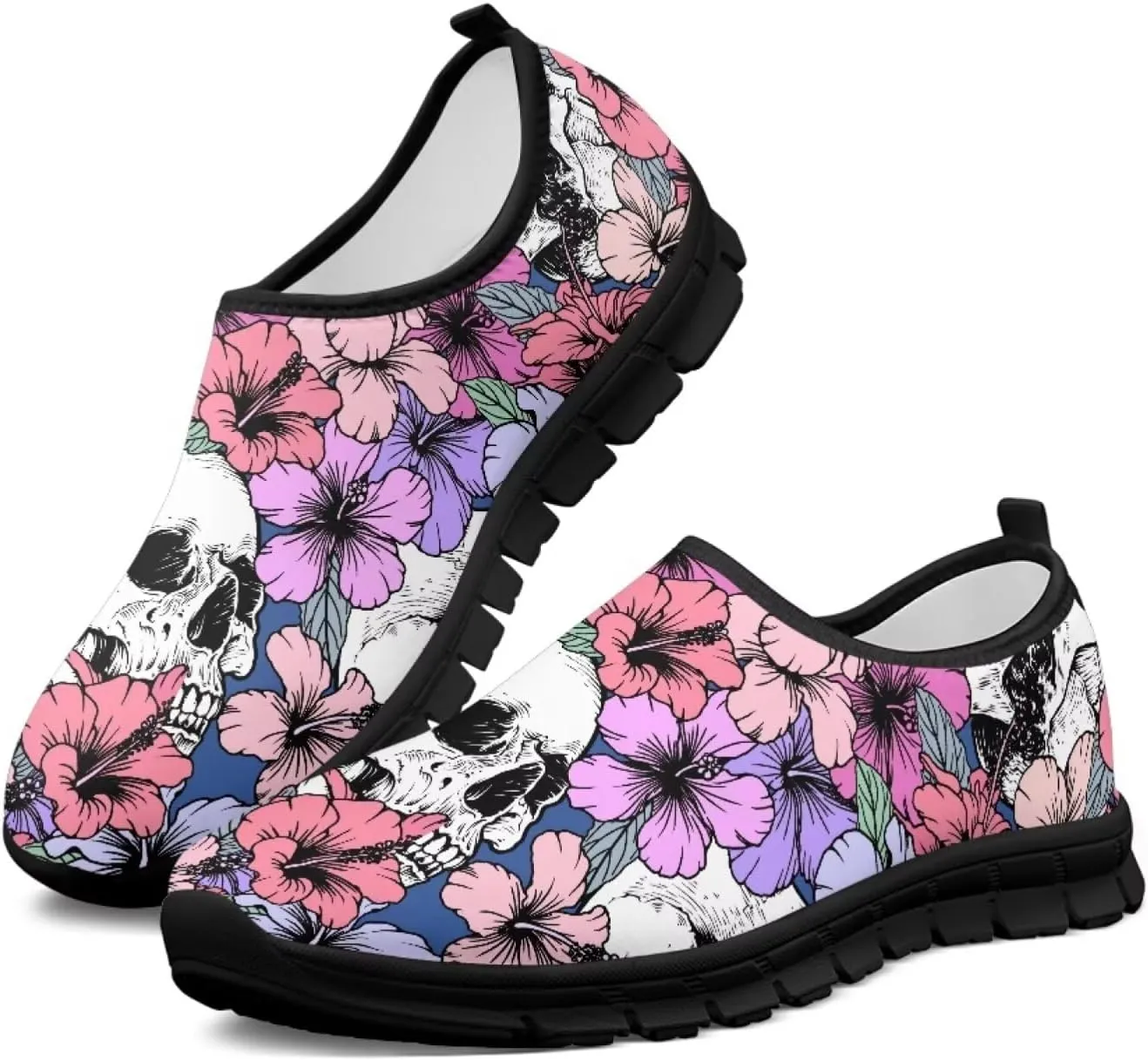 Skull Loafers Wide Width Shoes for Women Slip On Low Cut Sneakers Flat Casual Business Travel Breathable Mesh Tennis Shoe