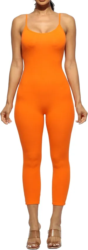 Sleeveless Bodycon Jumpsuit Skinny Fit Hug Curves Adjustable Strap Stretchy Squat Proof Workout Gym
