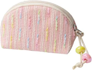 Small Cosmetic Bags, Shell Shaped Makeup Bag Embroidered Cotton Thread Aesthetics Zipper Pouch Travel Canvas Make Up Organizer Tool Pouch for Women (Pink)