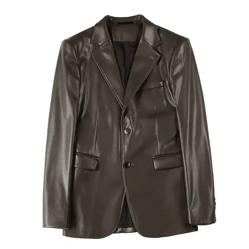 Smart Casual Look PU Leather Blazer